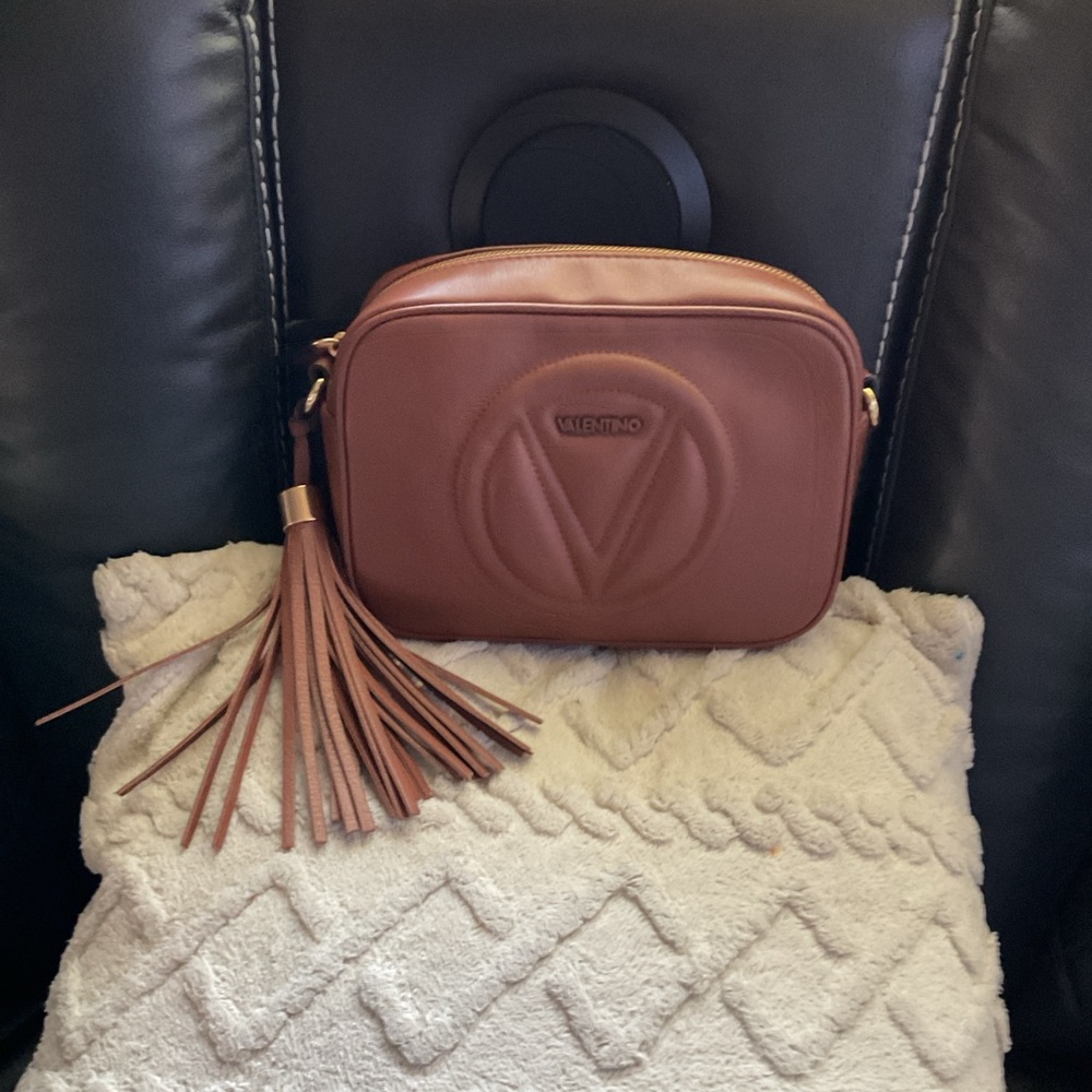 Valentino Chestnut Brown Leather Crossbody with Tassel - Picture 2 of 9